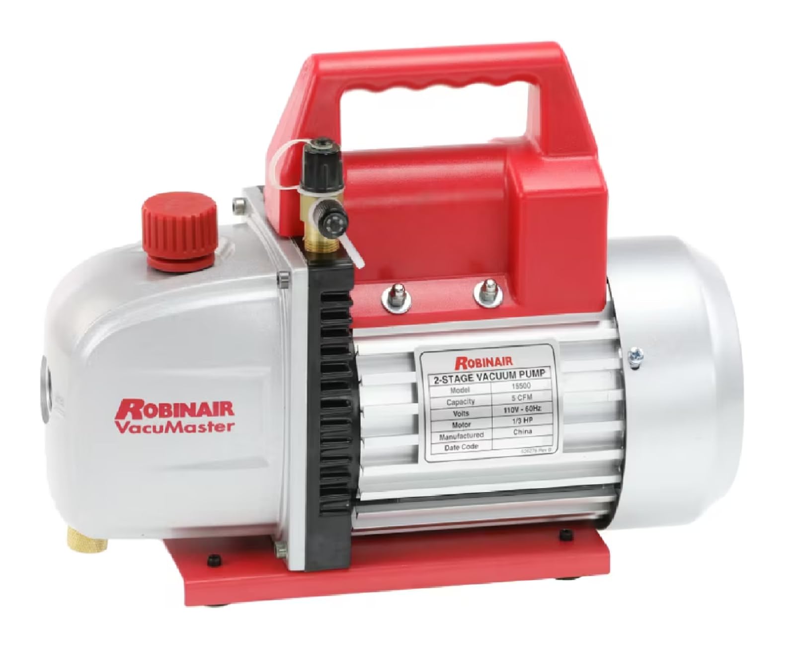 Robinair 15500 oil reservoir detail highlighting 7.5 oz capacity