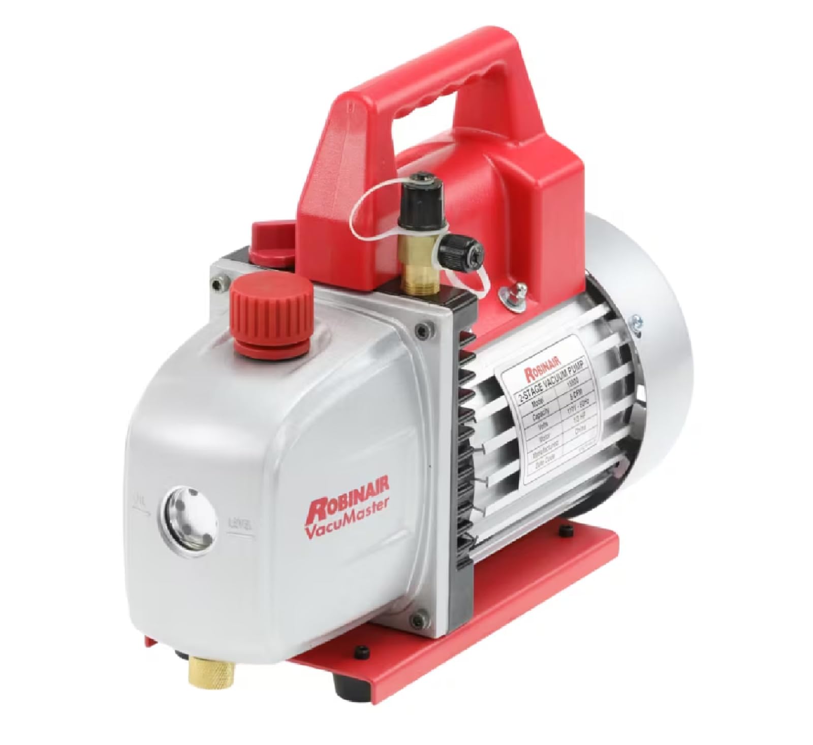 Robinair 15500 vacuum pump side view shows portability for job sites
