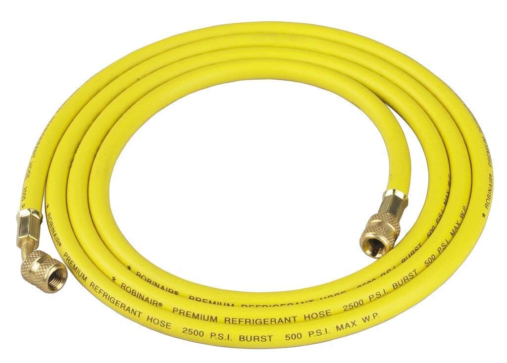 Robinair 31096 premium charging hose, 96-inch yellow, flexible and durable for standard refrigerants.