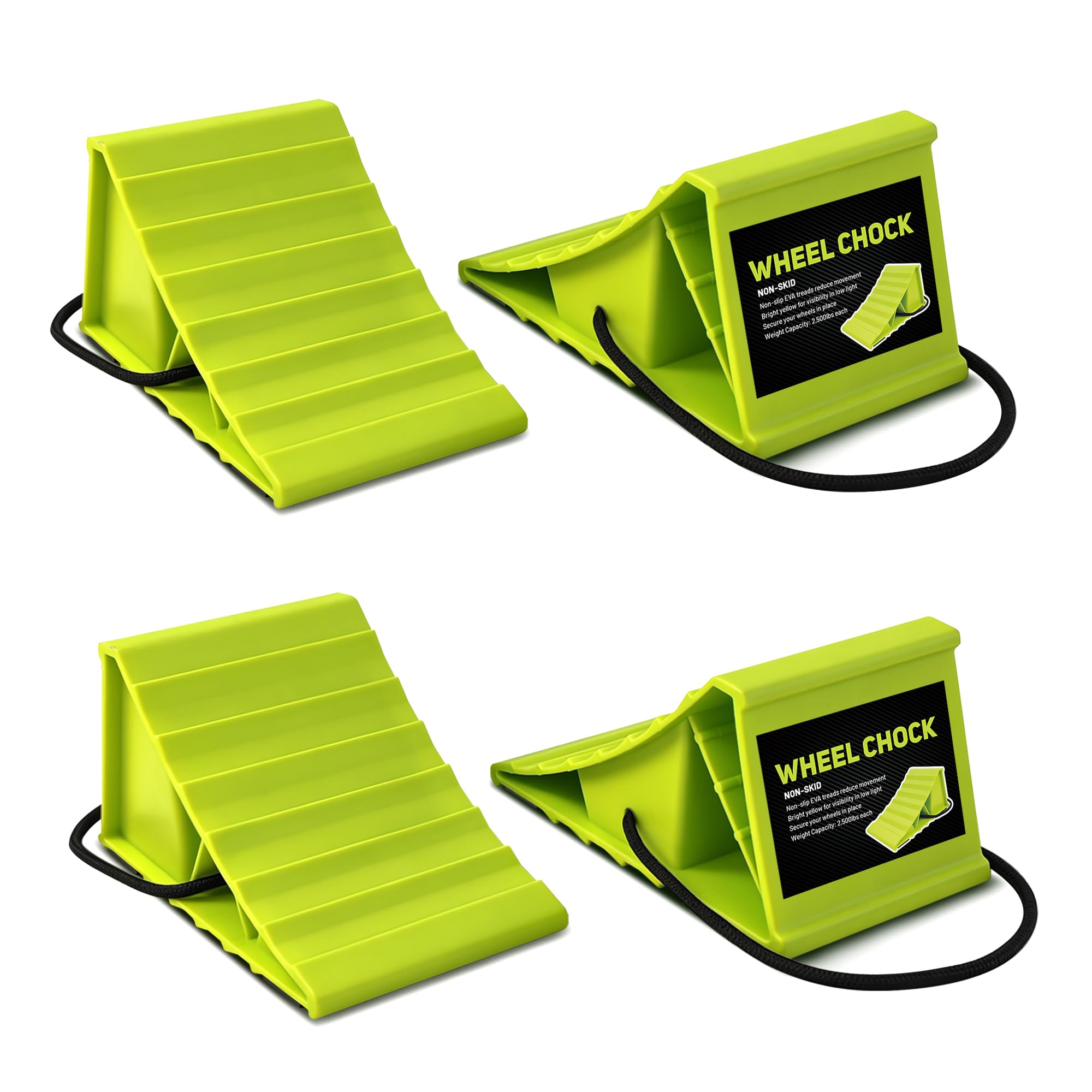 ROBLOCK 4-pairs wheel chocks in bright green for travel trailers
