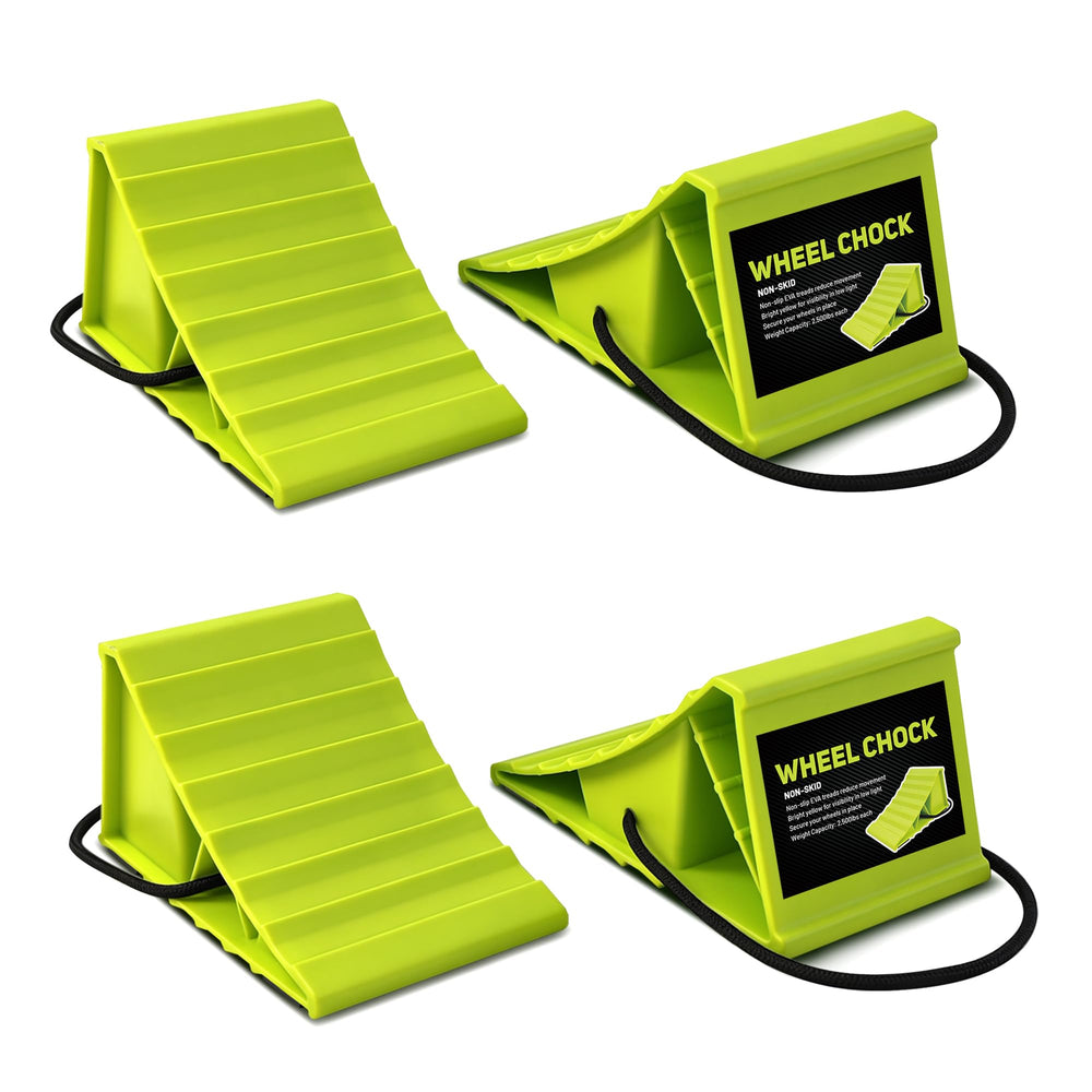 ROBLOCK 4-pairs wheel chocks in bright green for travel trailers