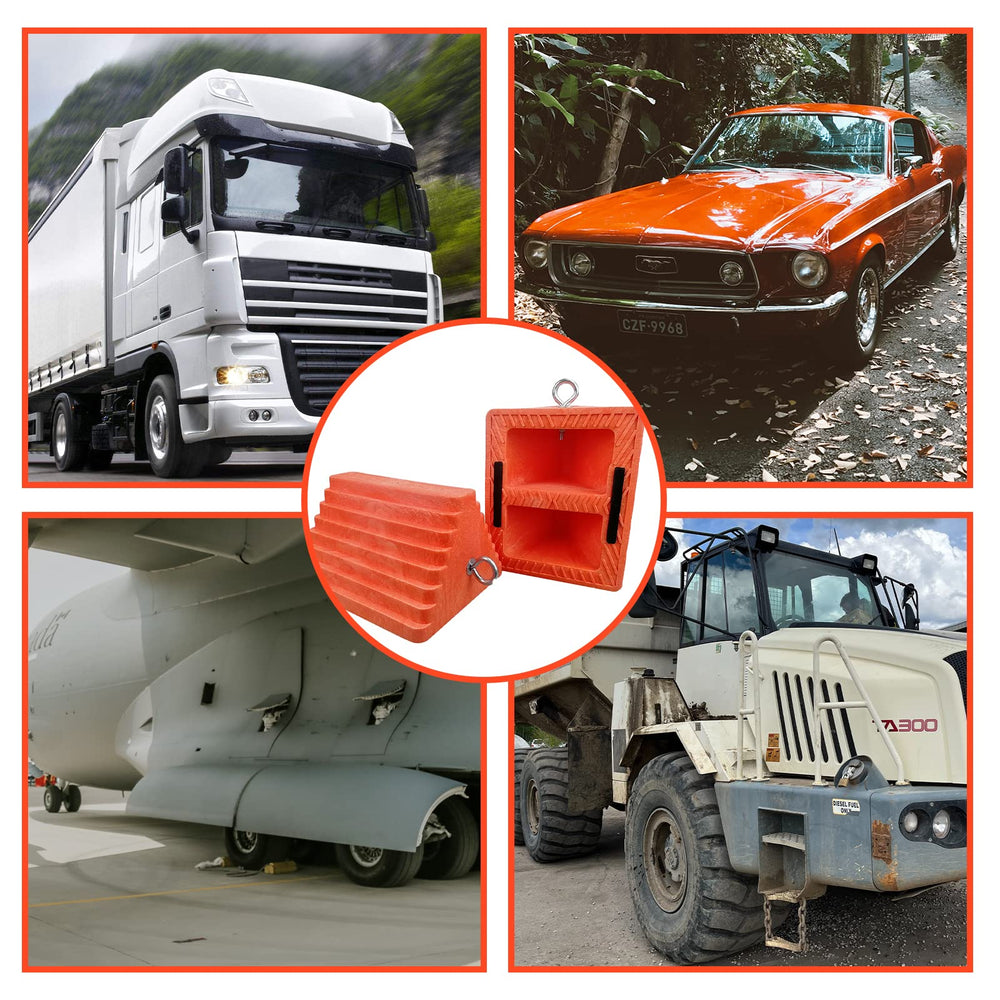 ROBLOCK lightweight wheel chocks provide portable stability for travel.