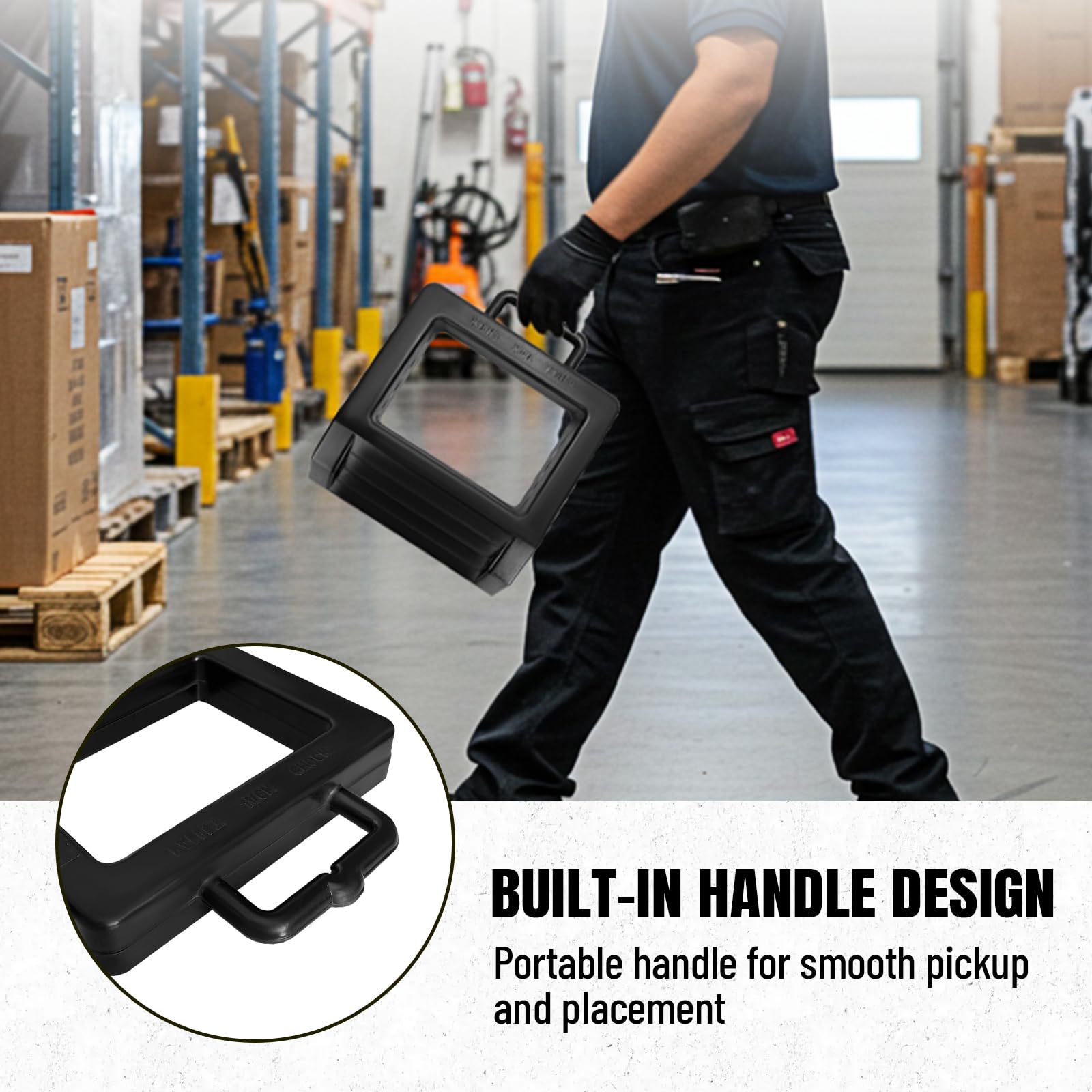 ROBLOCK 14-2x11-2 inch chock on a pallet jack during truck transfer.