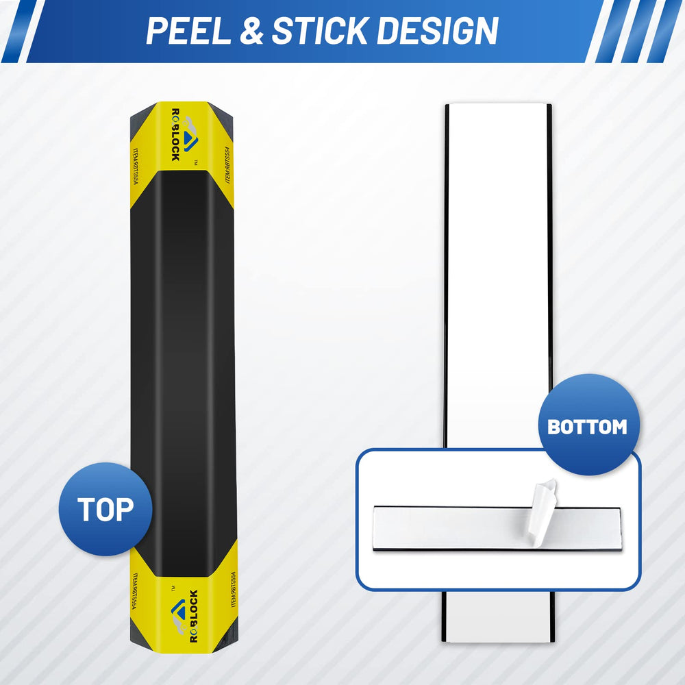 ROBLOCK peel-and-stick detail shows foam backing ready for secure adhesion.