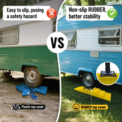 ROBLOCK pyramid-stack setup demonstrates quick, flexible RV height adjustments
