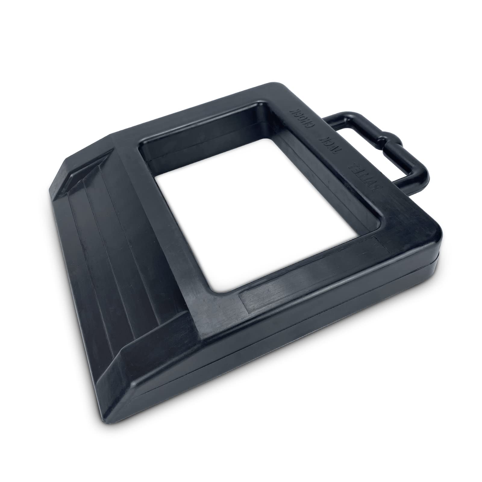 ROBLOCK rubber pallet jack chock front view stabilizes wheels for safer handling