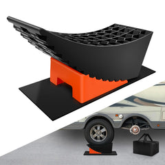 ROBLOCK Tandem trailer tire change ramp enables easy RV tire swaps.