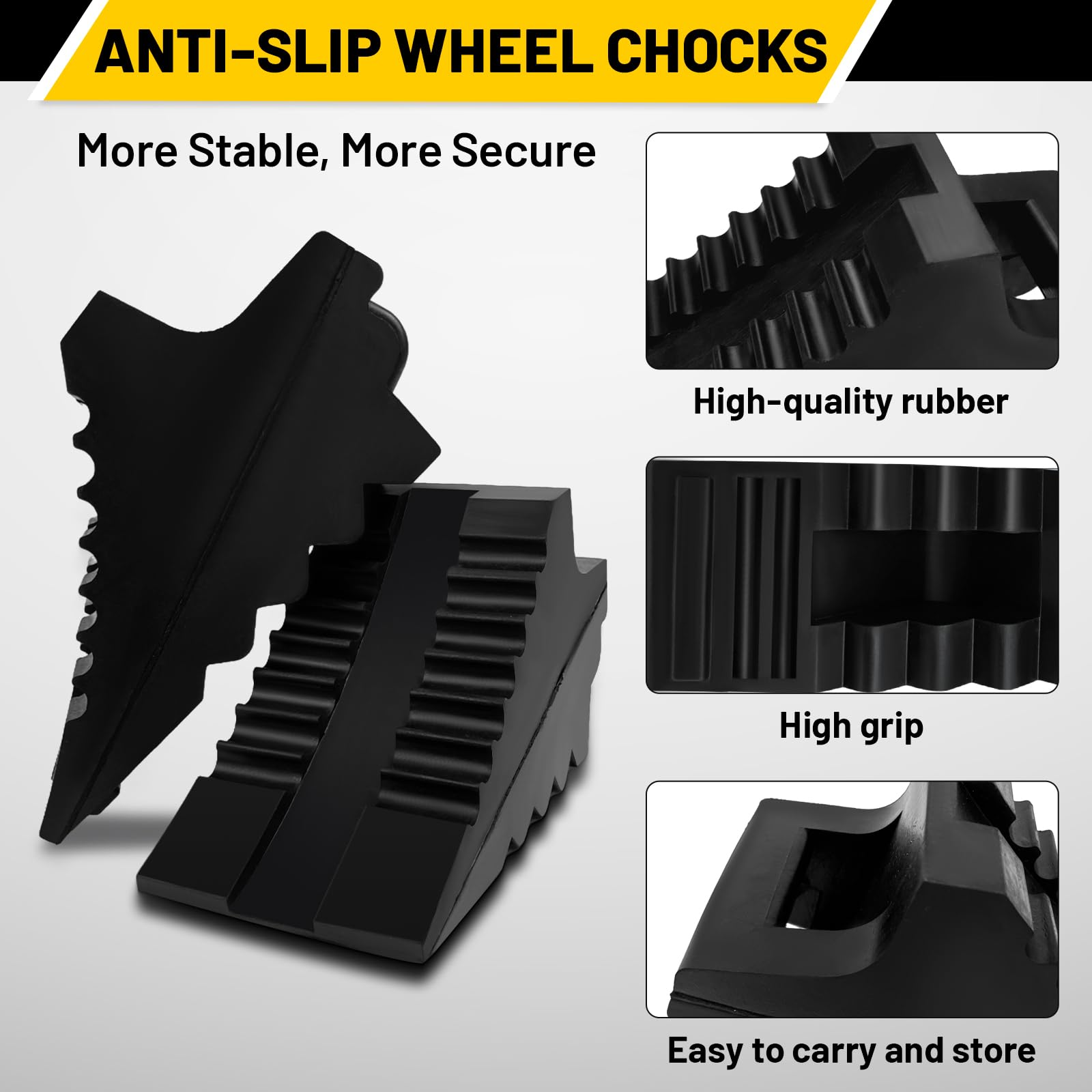 ROBLOCK wheel chock featuring built-in handle for easy carry