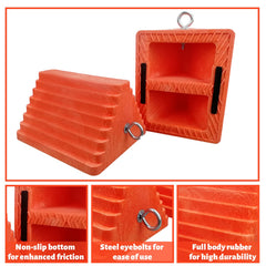 ROBLOCK wheel chocks with built-in eyebolt enable quick positioning.
