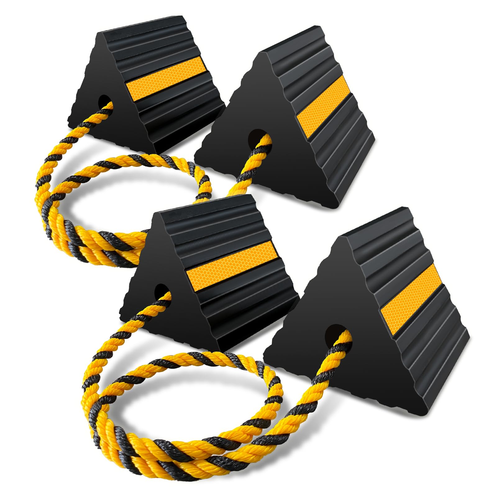 ROBLOCK wheel chocks with reflective strips for high visibility and safety