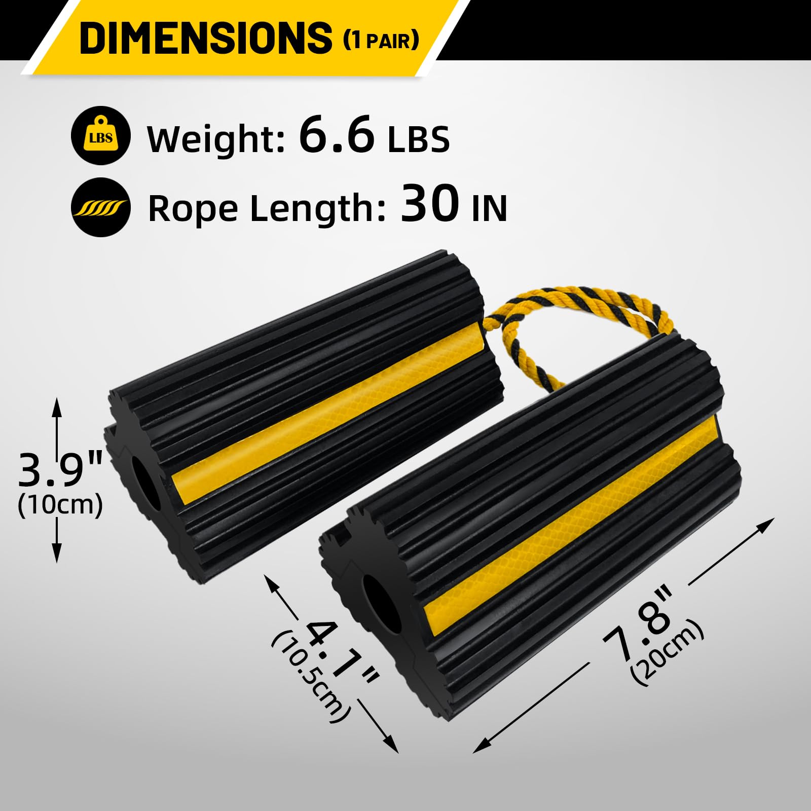 ROBLOCK reflective tape chocks boost visibility in low light.