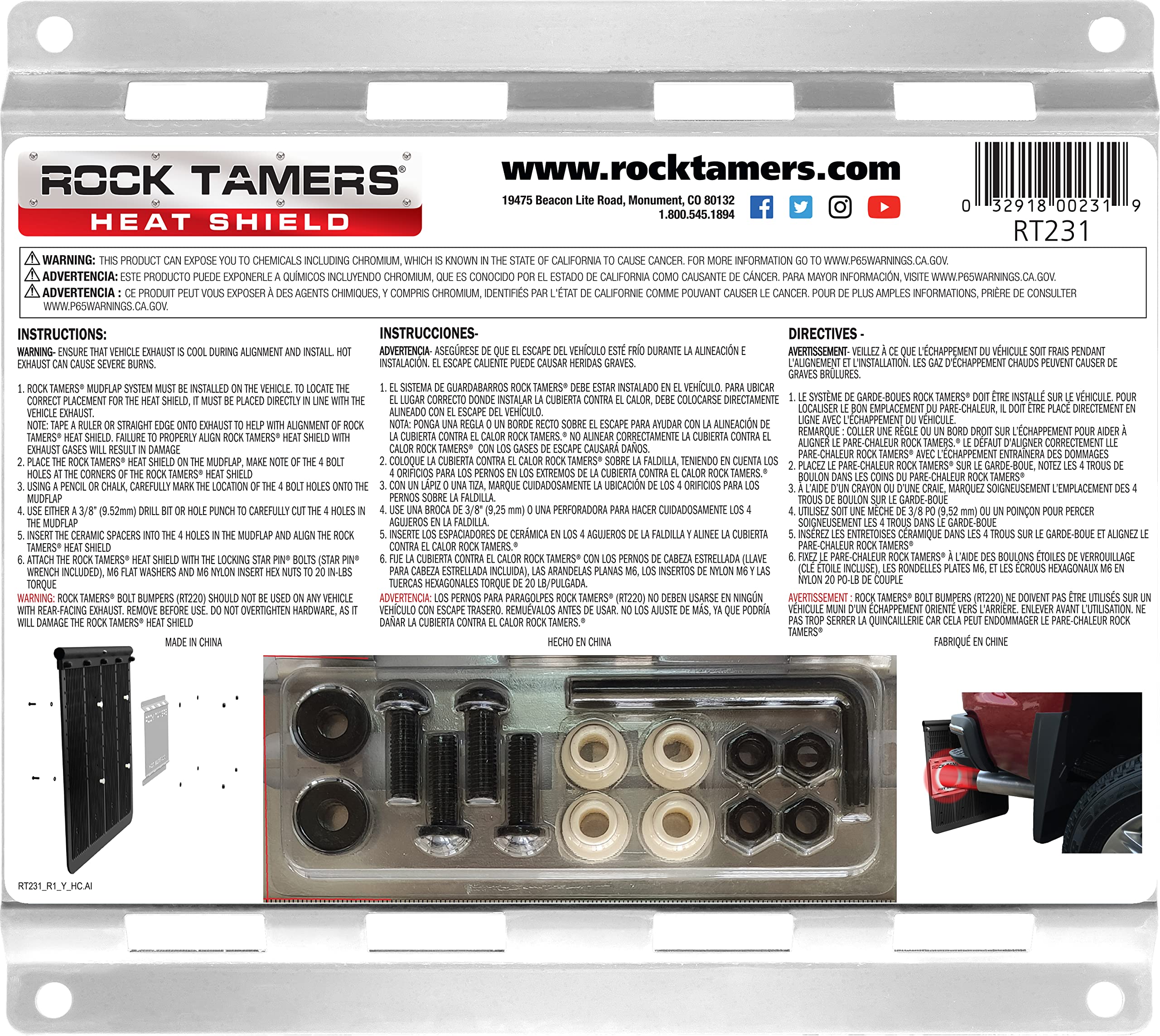 Rock Tamers RT231 heat shield installation on mudflap in progress