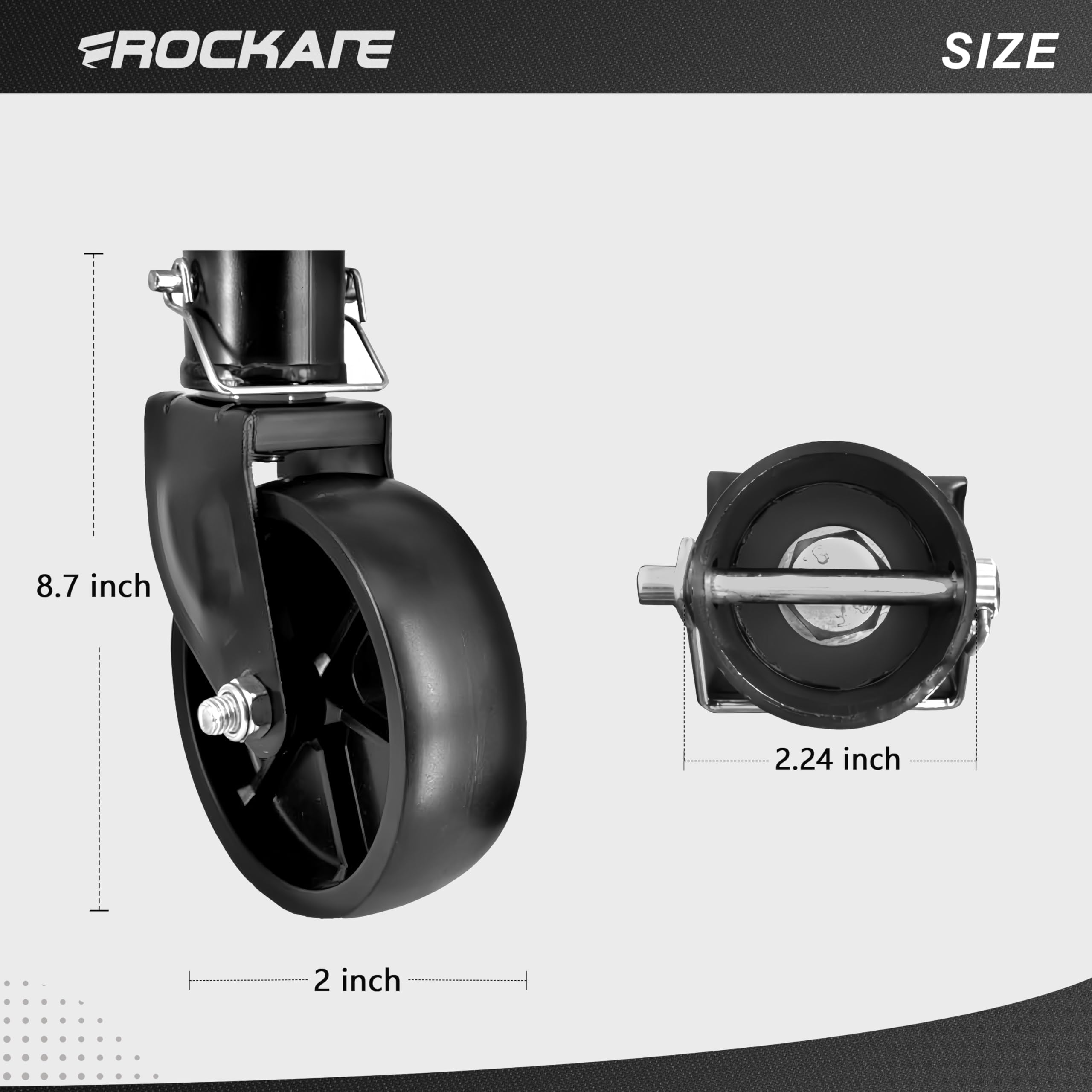 Rockane dual-wheel 1200lbs capacity supports trailer tongue securely.