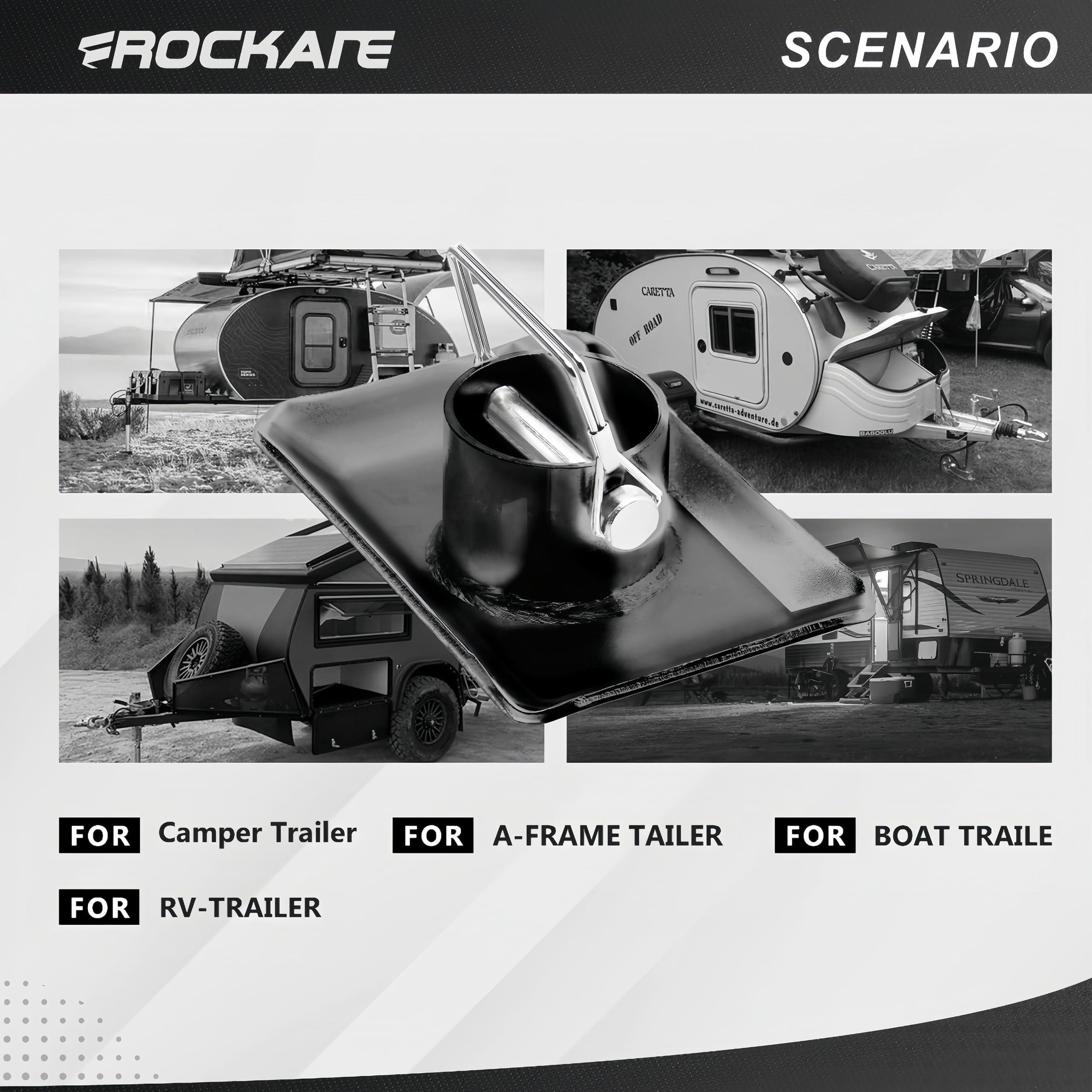 Close-up of Rockane black trailer foot plate showing rugged build