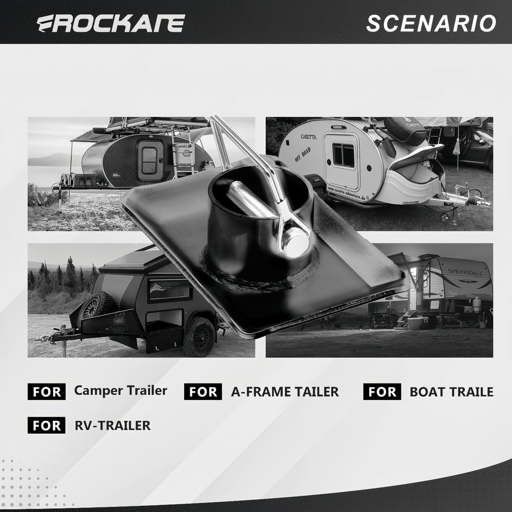 Close-up of Rockane black trailer foot plate showing rugged build