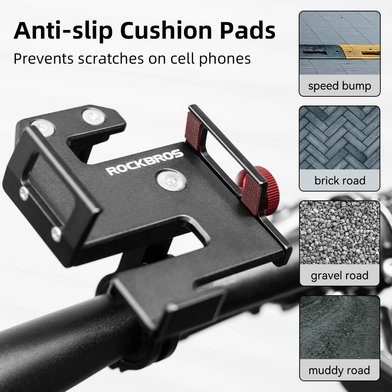 ROCKBROS anti-slip pads protect your device from scratches during bumpy rides.