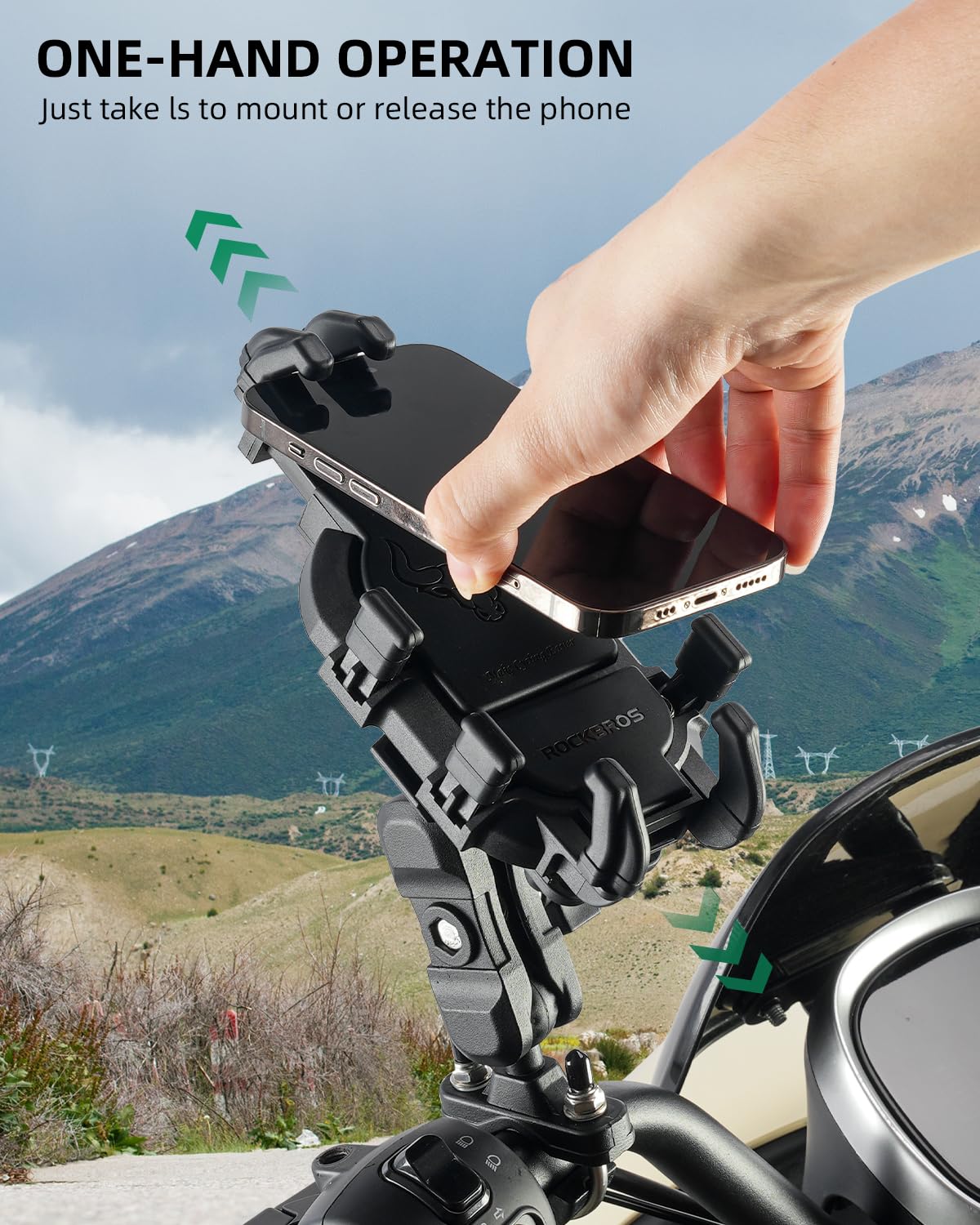 ROCKBROS bike mount offers 360-degree rotation for optimal viewing.