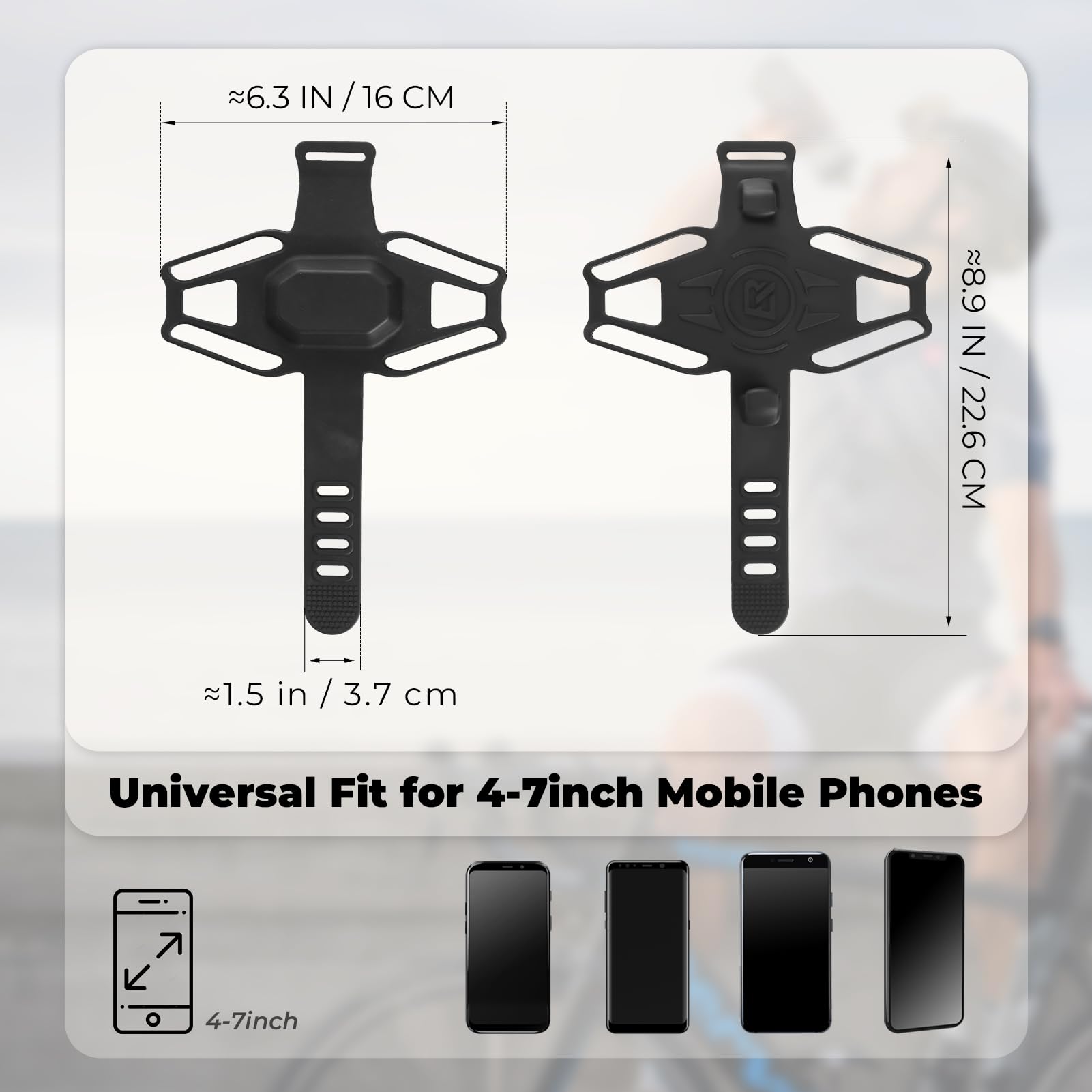 ROCKBROS silicone strap securing a smartphone on the bike stem