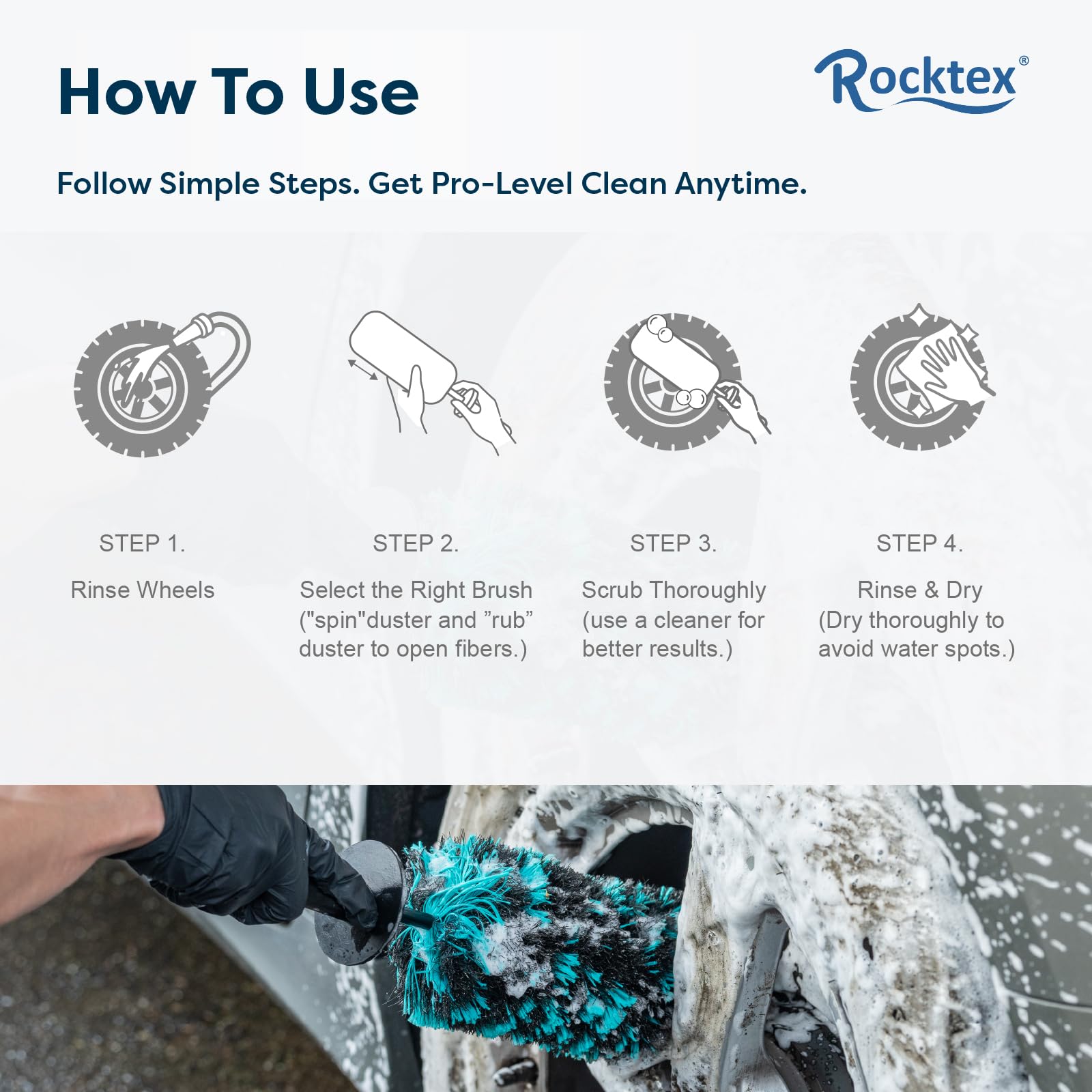 Rocktex wheel brush medium bristles for safe cleaning in gaps.