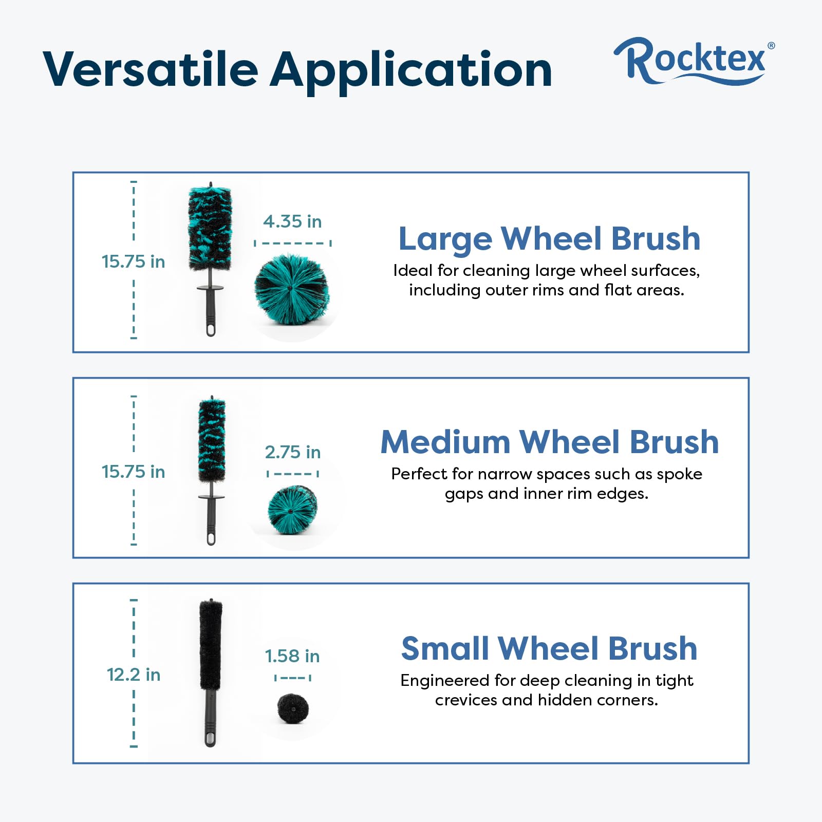 Rocktex wheel brush protective tip for scratch-safe cleaning.