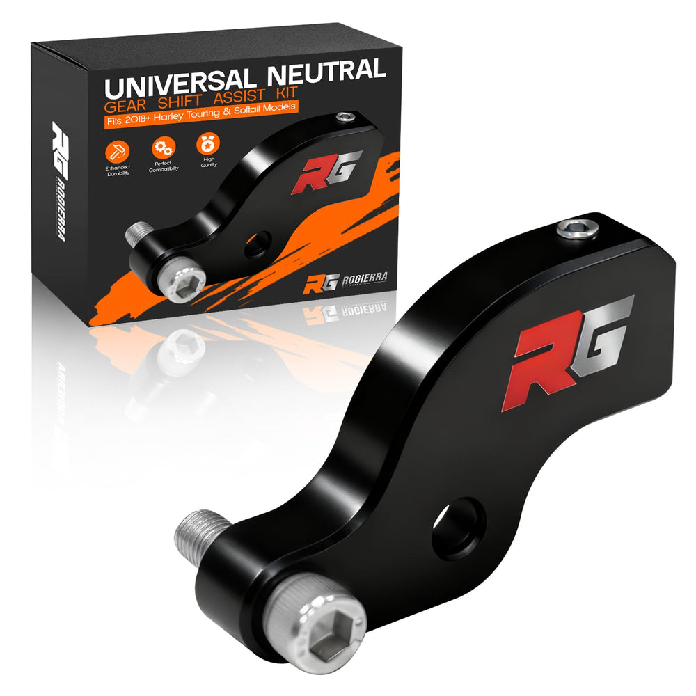Rogierra Ez Shift Neutral Kit installed on Harley left side for easy bolt-on installation