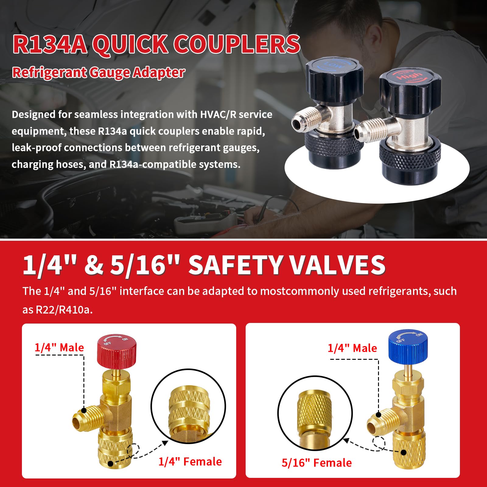 Rogvoc R134a adapters facilitate compatibility with multiple refrigerants.