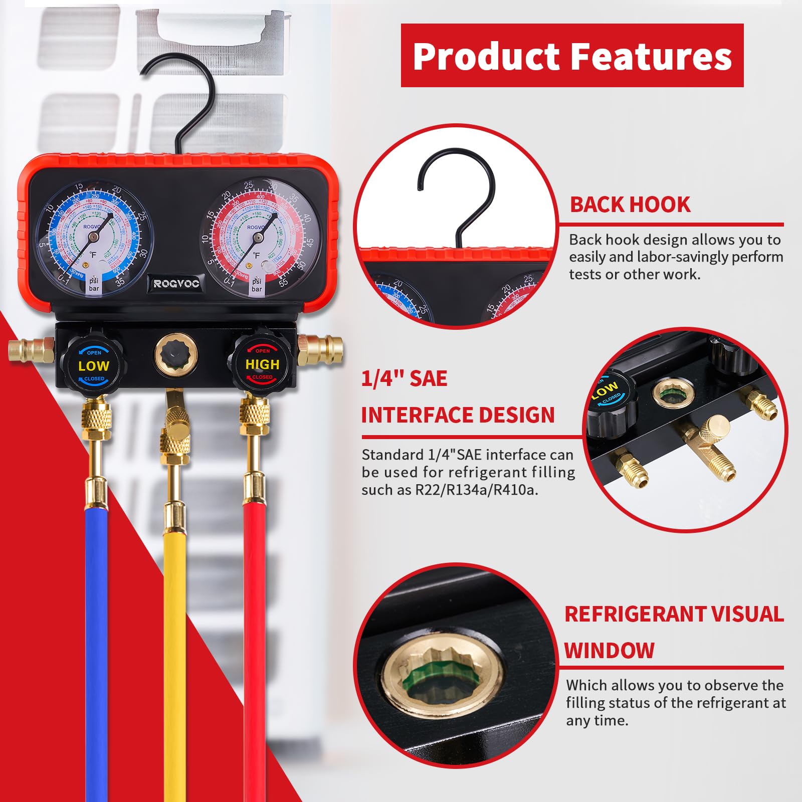 Rogvoc colored hoses 5ft provide durable, high-pressure connections during service.