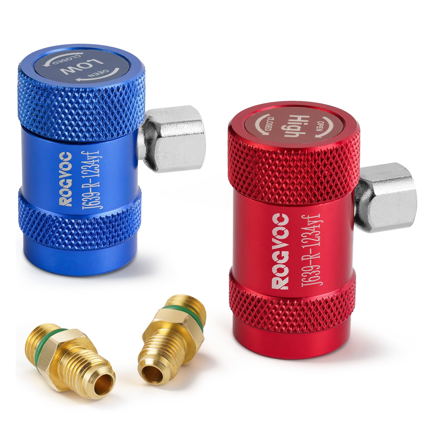 Rogvoc R1234yf adapters set of 2 for versatile A/C service with quick connections.