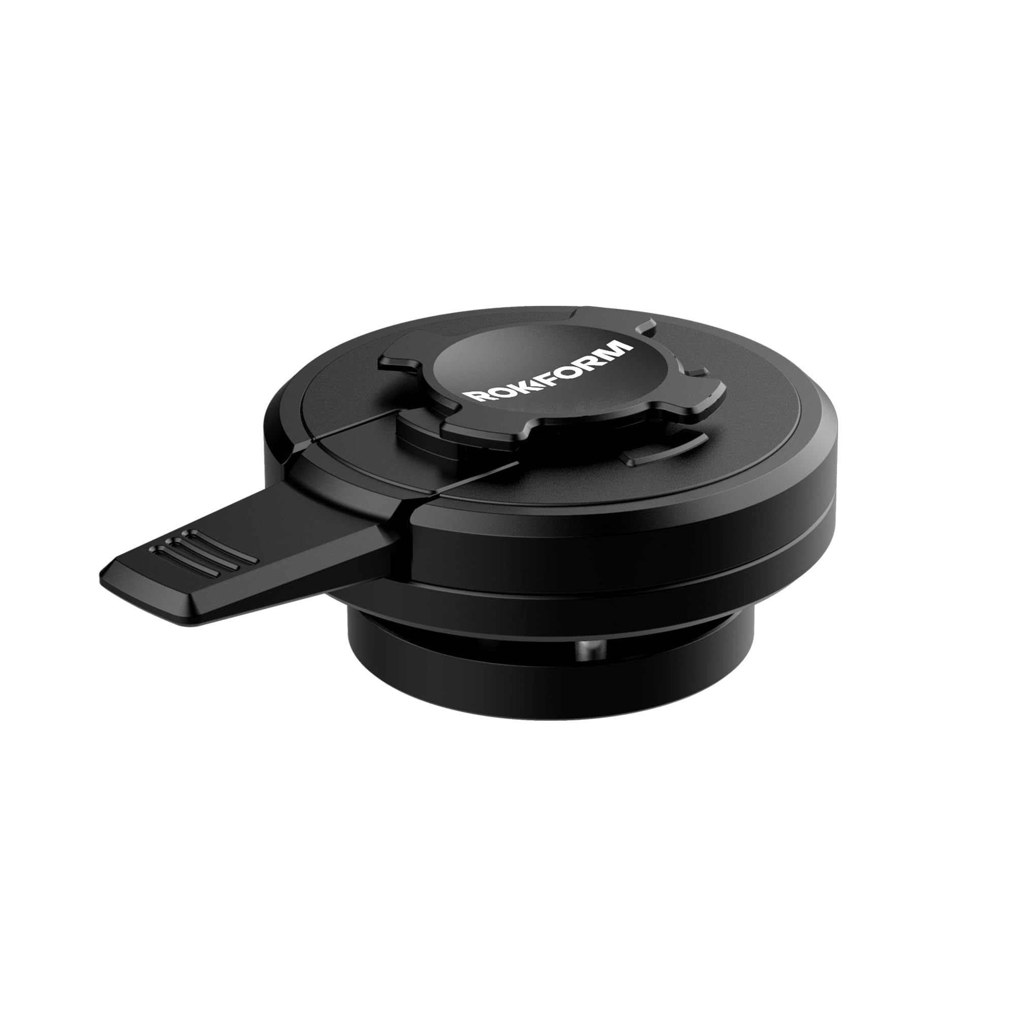 Rokform universal mount side view highlights compact vibration dampener design.