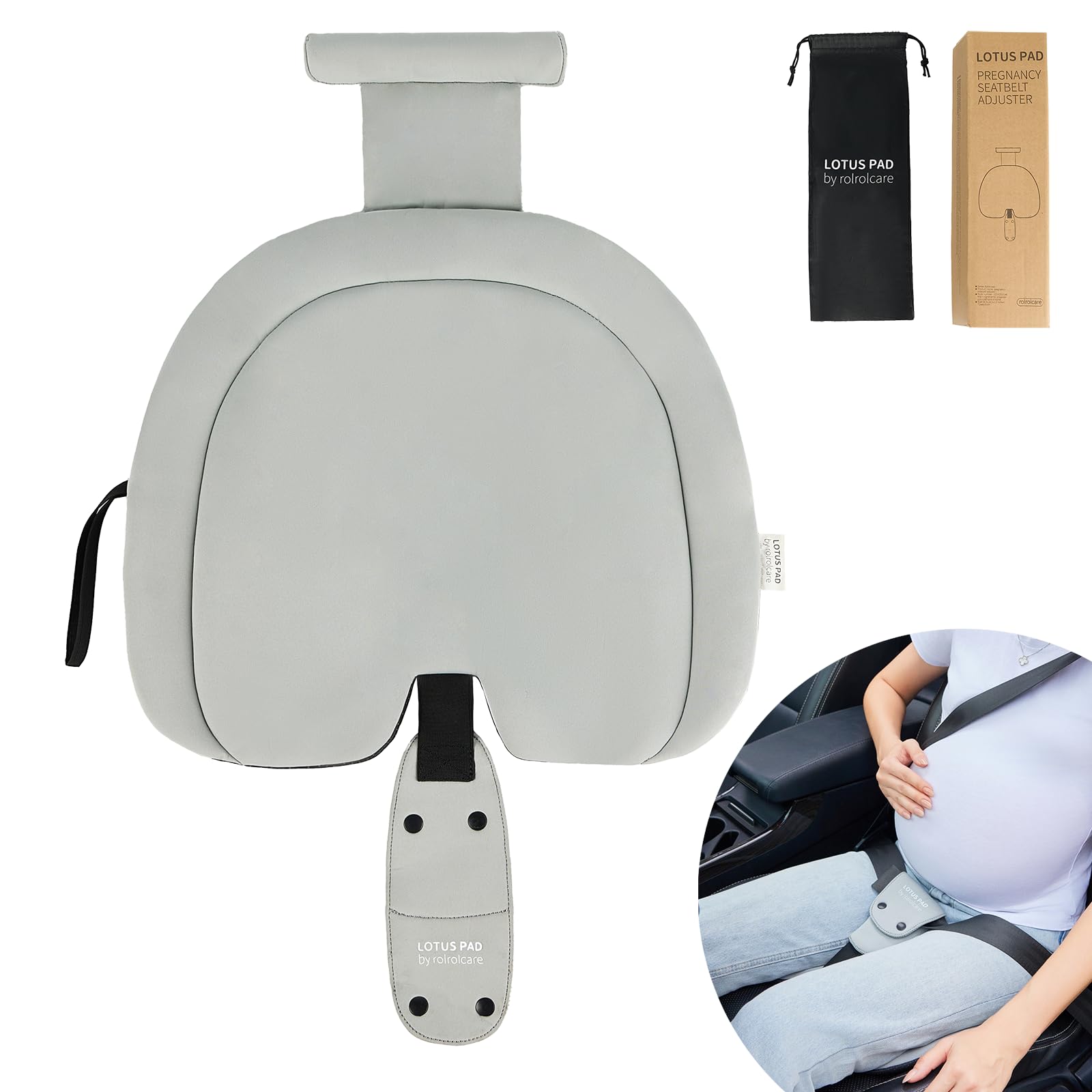 ROLROLCARE cushion with integrated lap pad offering belt pressure relief for travel