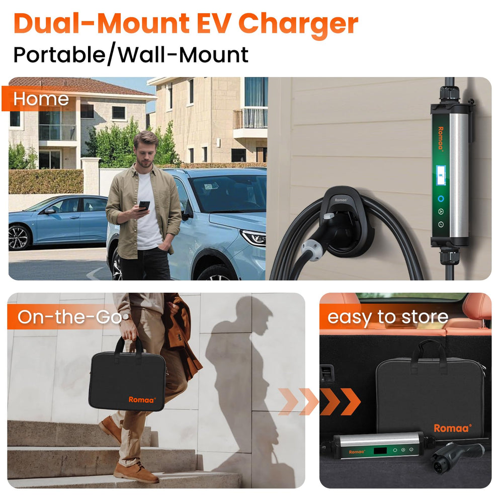 Romaa 25ft J1772 charging cable enables flexible indoor or outdoor use.