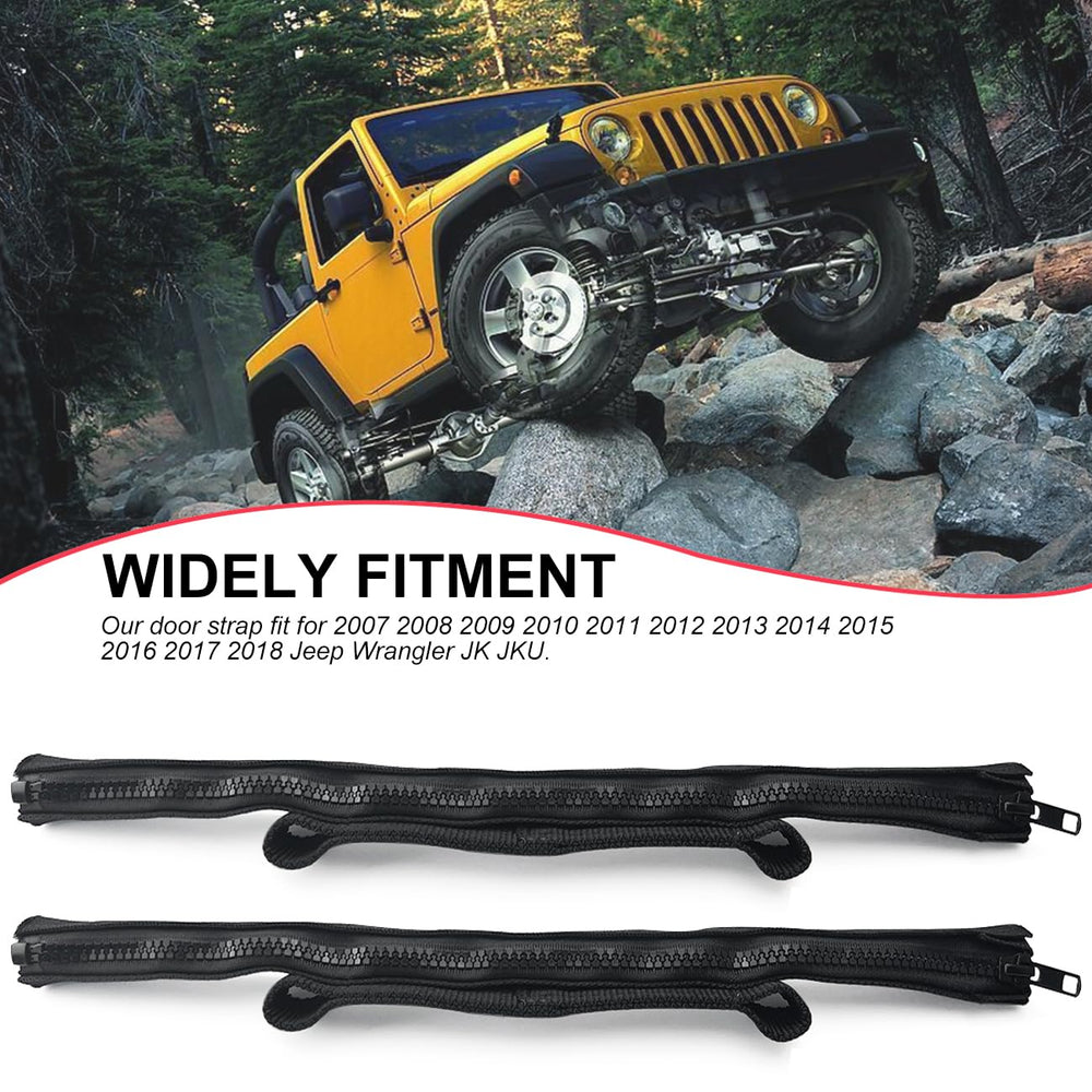 ROMASO door straps black finish complements Jeep Wrangler interiors.