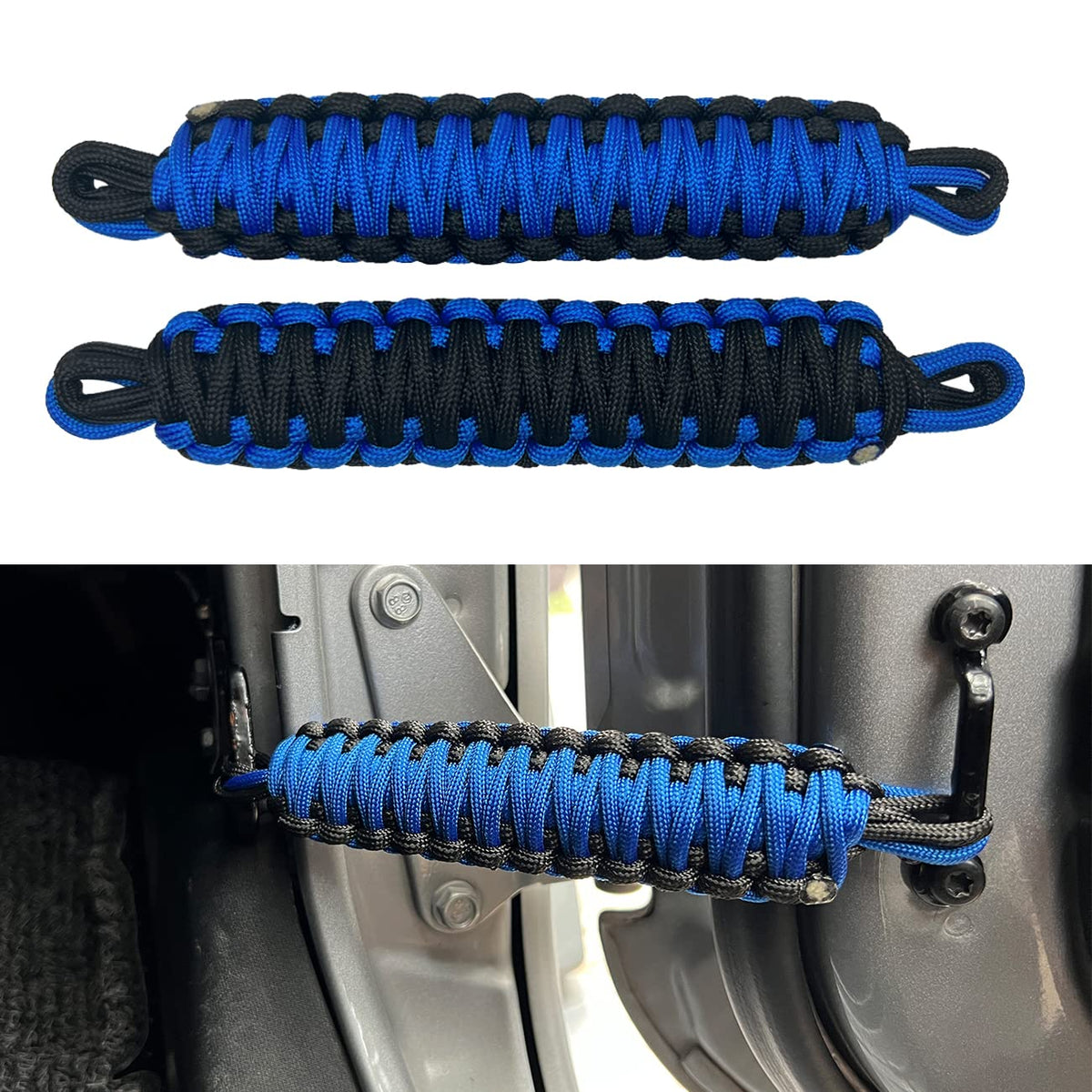 ROMASO heavy-duty paracord door straps for Jeep Wrangler fitment and durability.