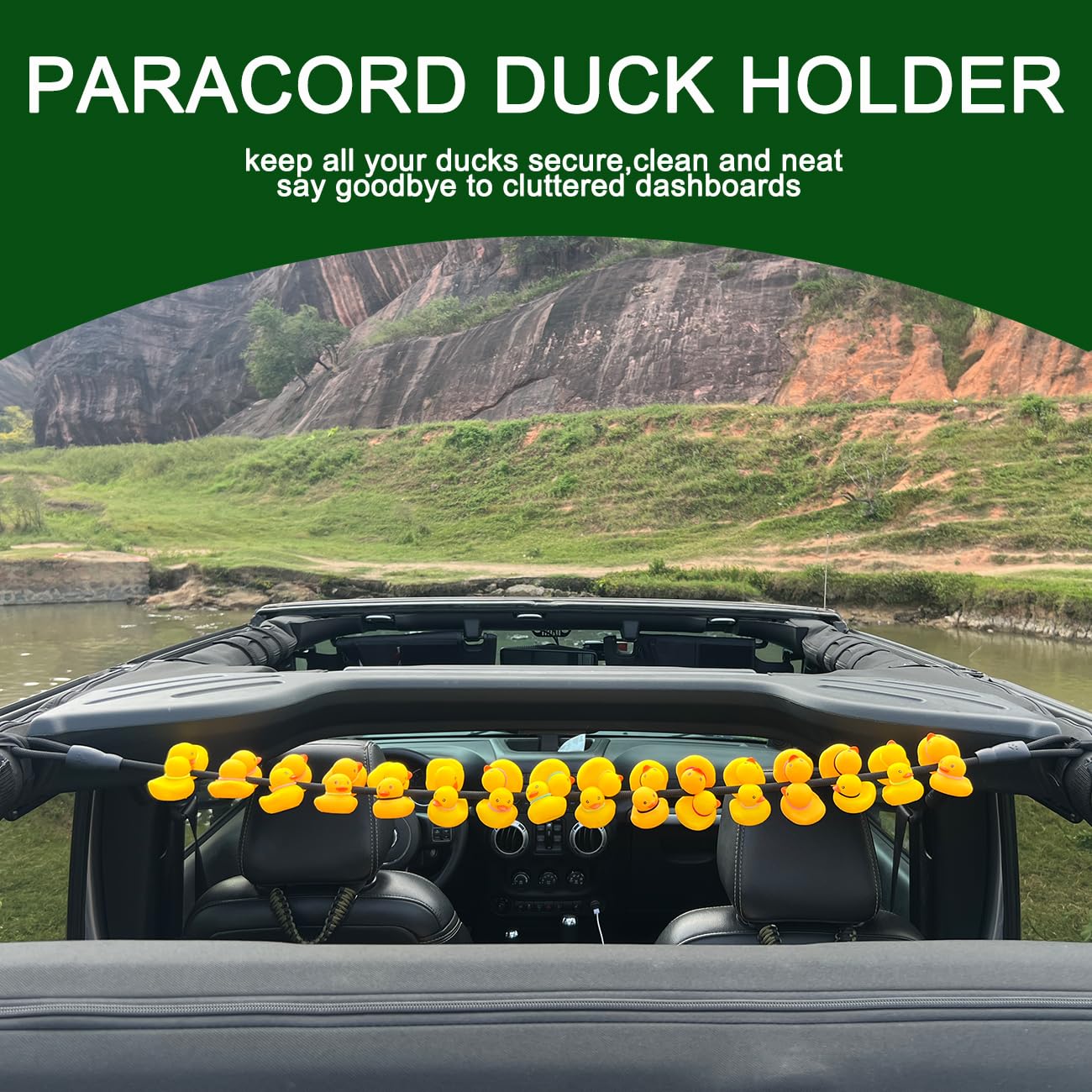 ROMASO duck holder filled with ducks showing 32-duck capacity on a trail.