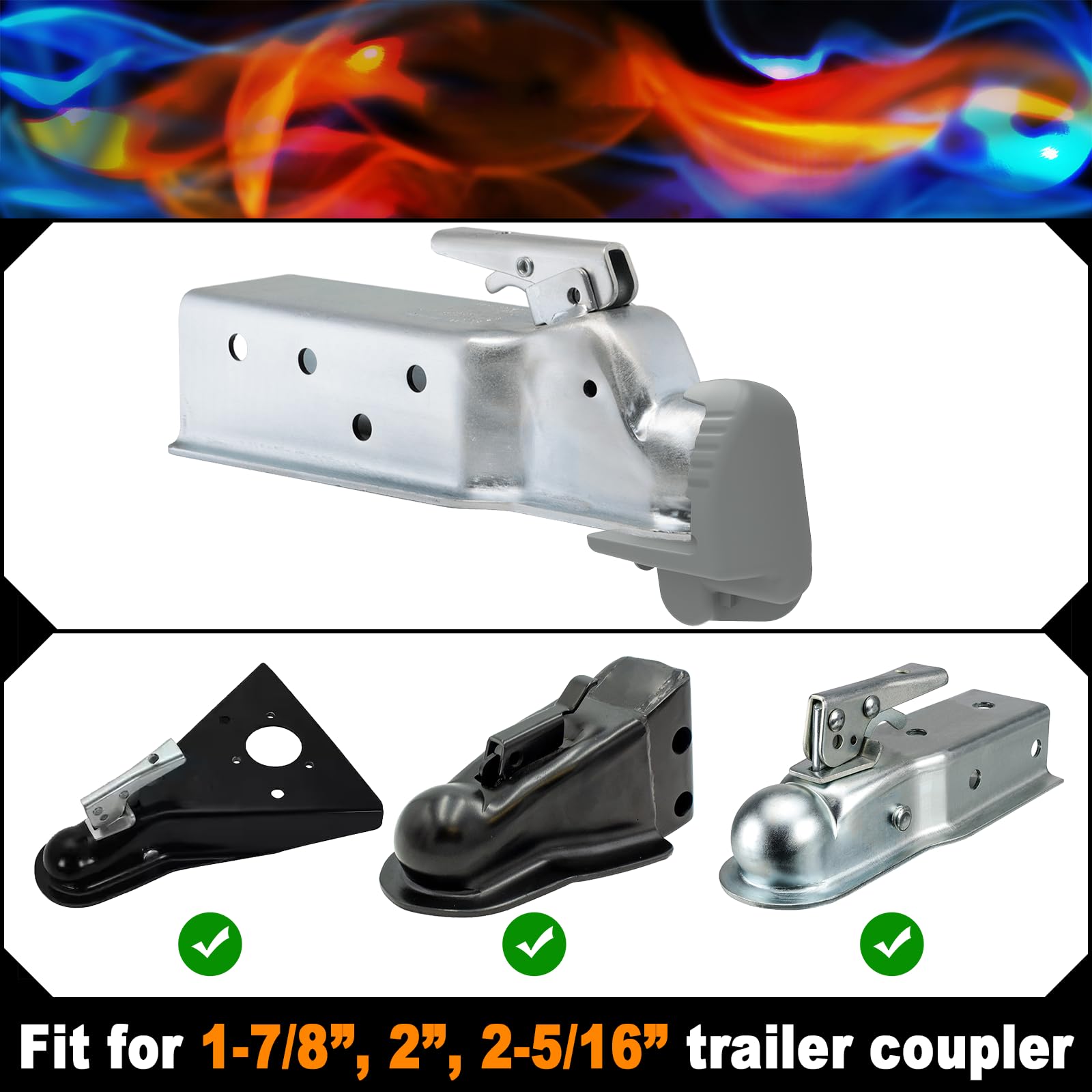 ROMON adjustable universal-fit hitch lock demonstrates compatibility with multiple coupler sizes.