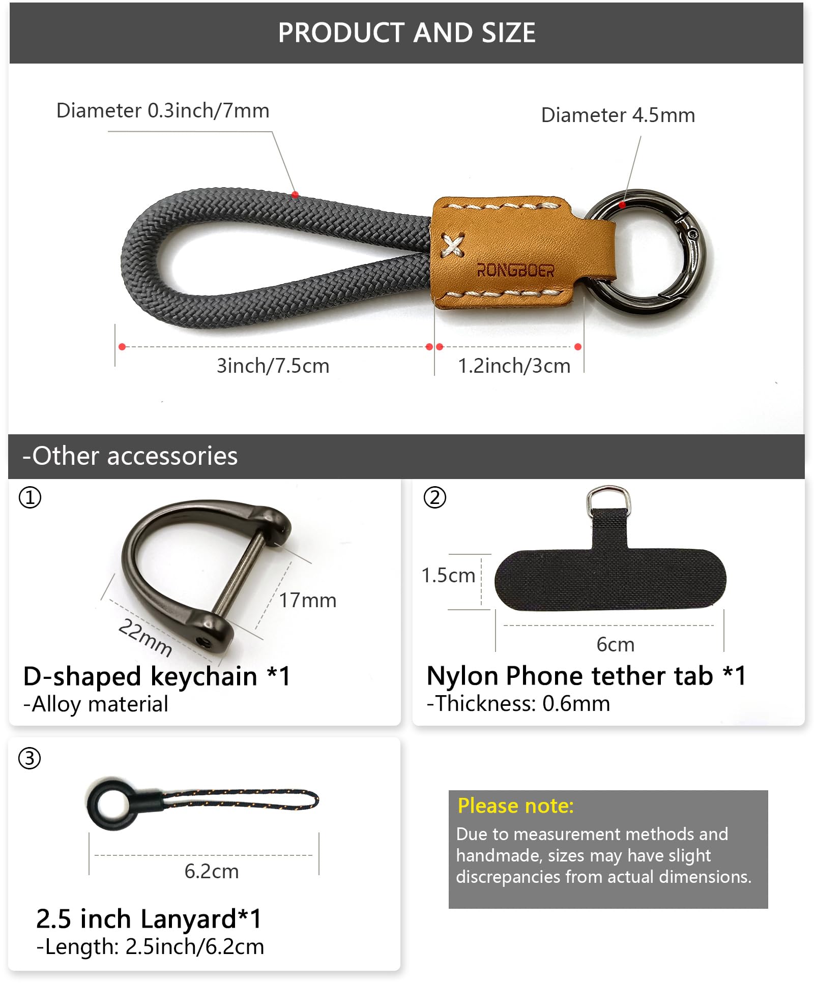 RONGBOER grey keychain used as a stylish accessory on backpack or belt.