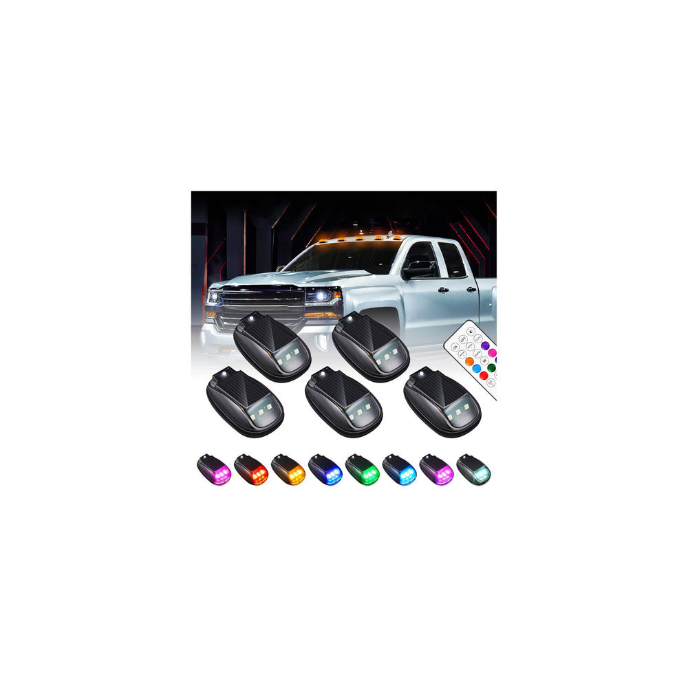 RONGGE Solar Car Roof Neon Lights installed on a vehicle, vivid RGB glow for night visibility.