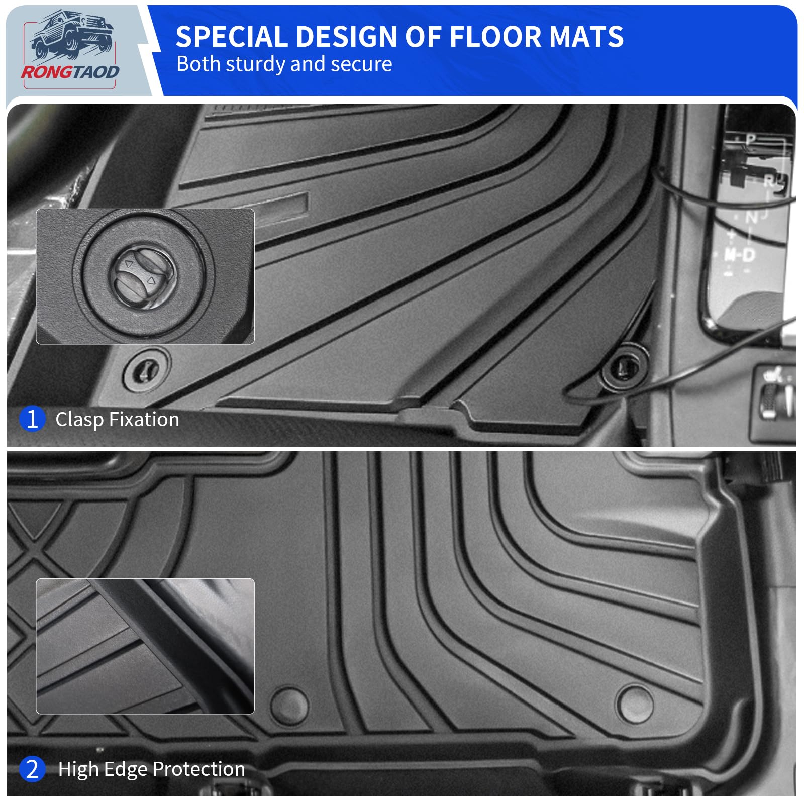 Rongtaod second-row left floor mat shields the footwell from mud.