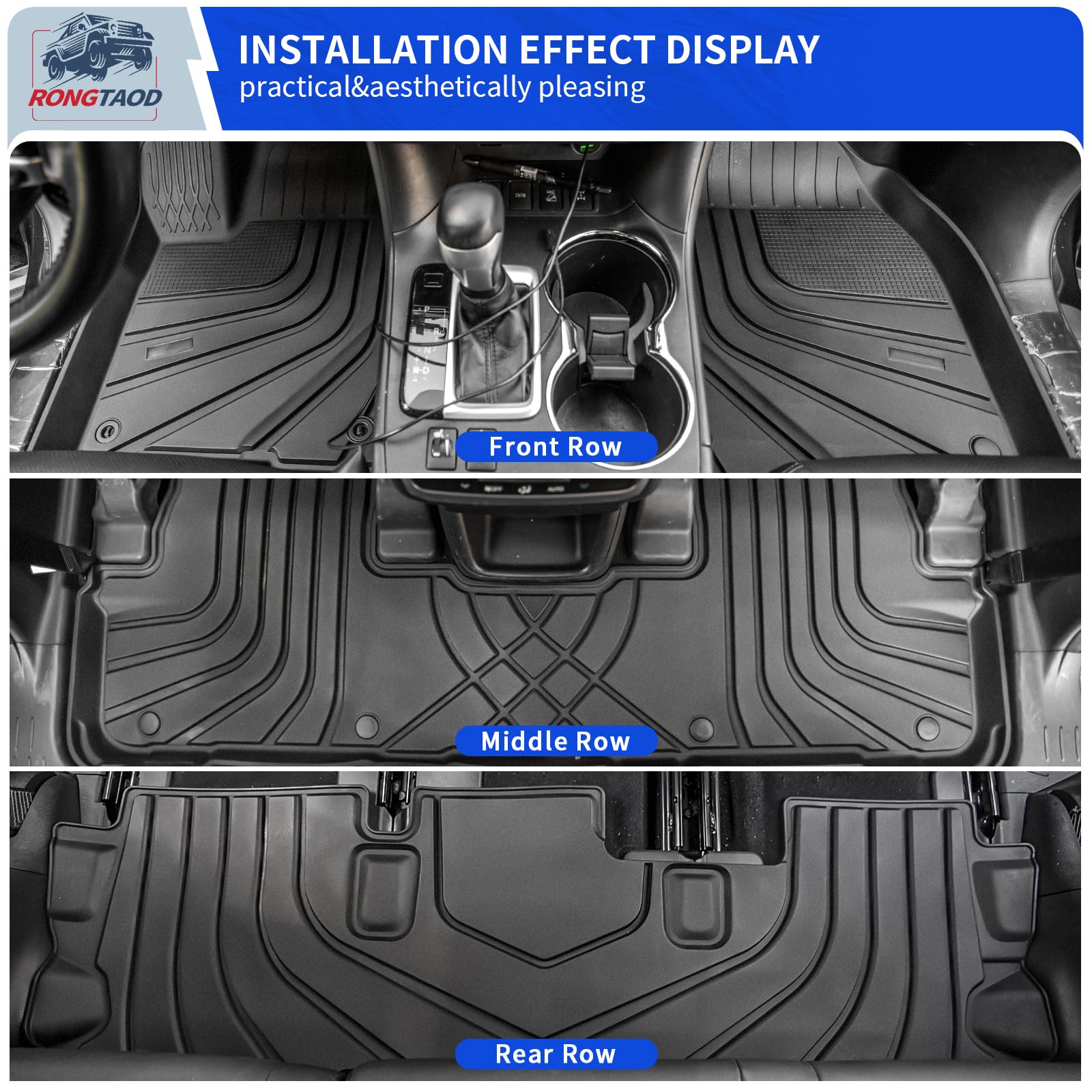 Rongtaod driver-side floor mat provides grip and full coverage for Highlander.