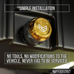 Ronin Factory yellow plug installed on F-150 for mess-free drains.