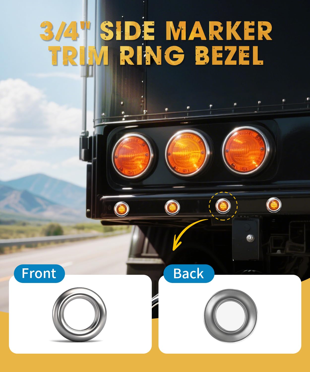 Ronybuy chrome finish bezel ring for 3/4-inch marker lights improves appearance.
