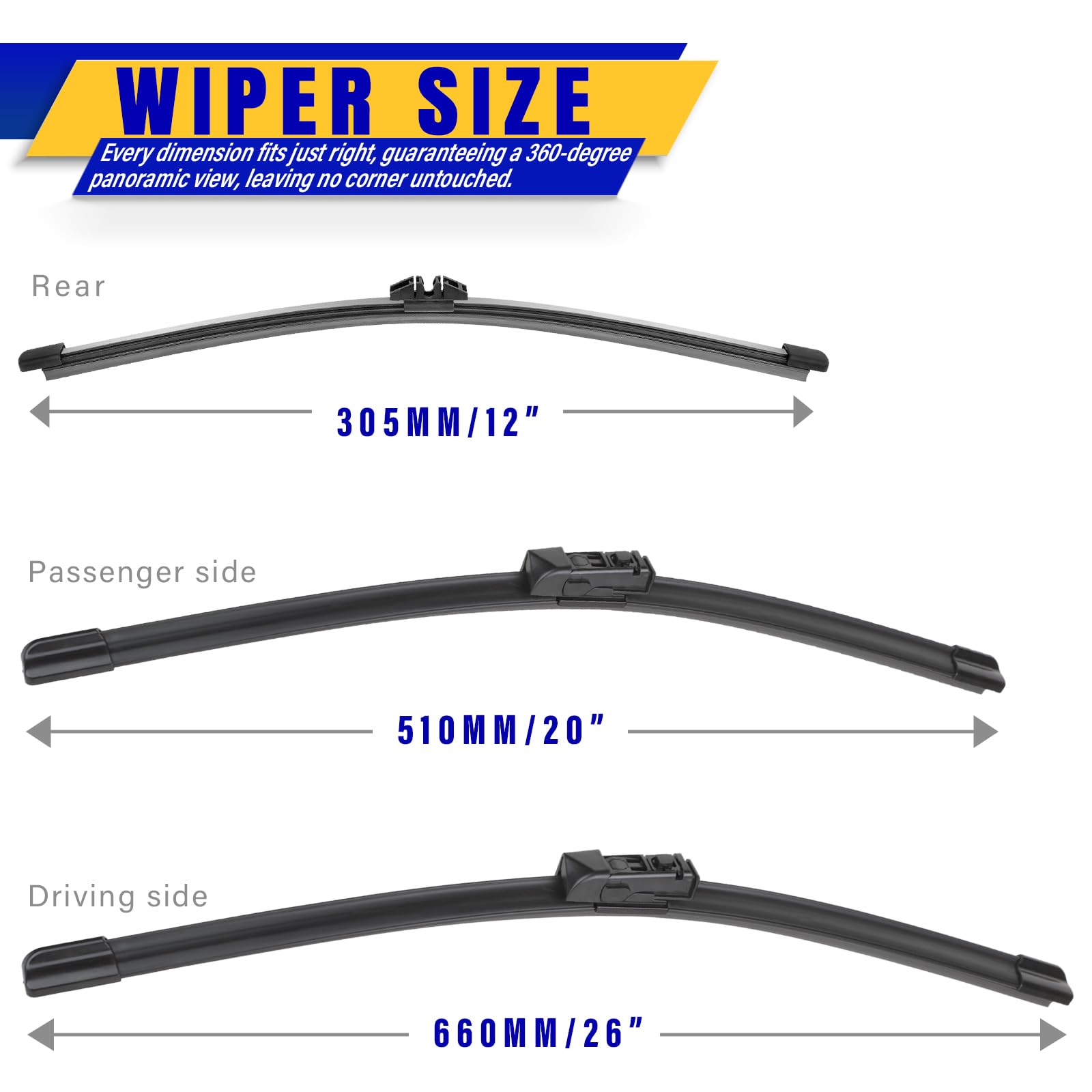 Rooppa 26-inch wiper blade close-up showing OEM replacement fit for BMW X3/X4.