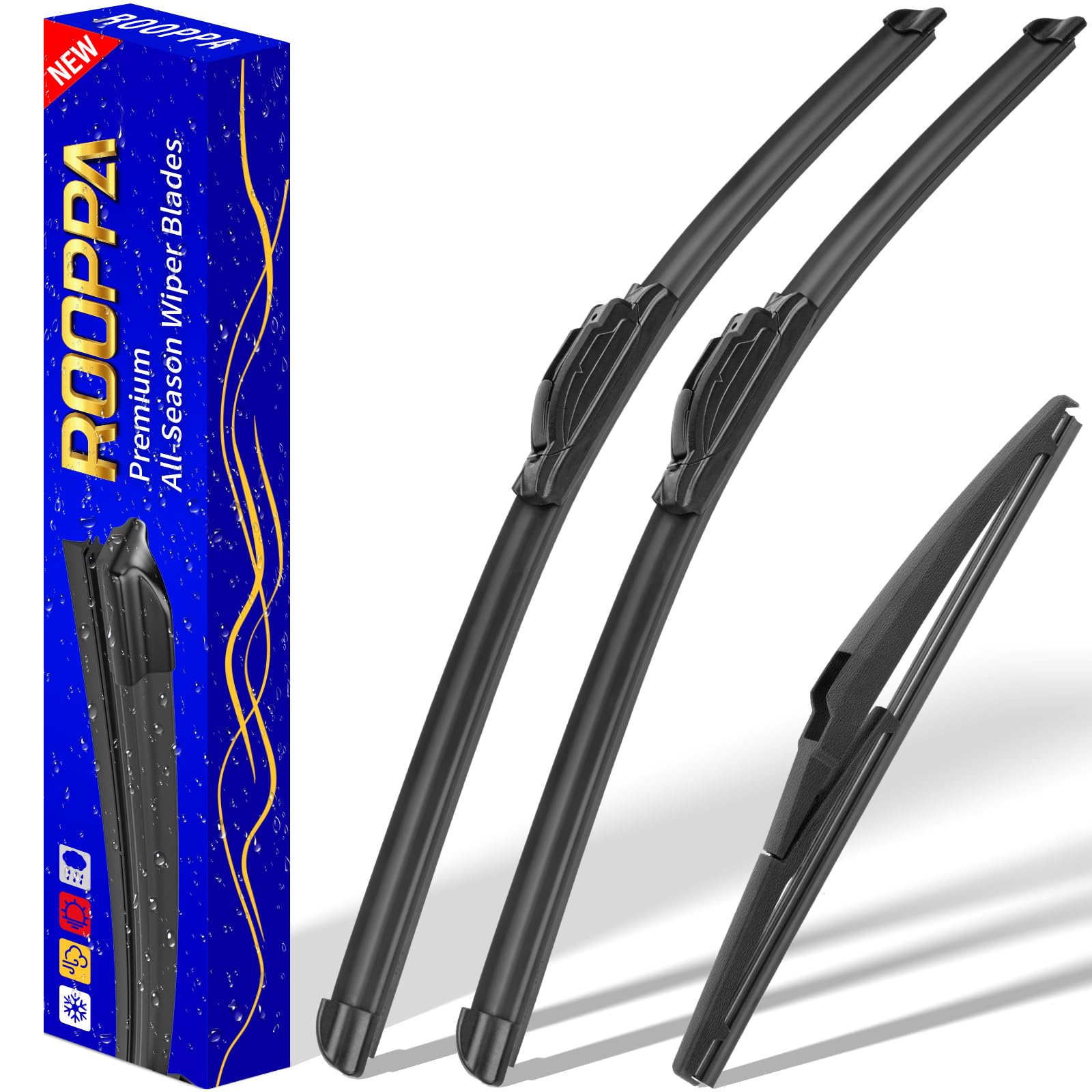 Rooppa 3-wiper blades for HHR front assembly provide all-weather visibility.