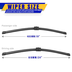 Rooppa E90/E91 wiper blades closeup showing durable connector and smooth operation