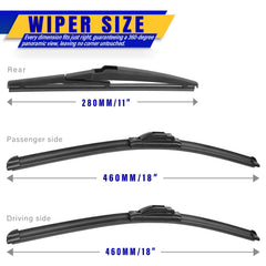 Rooppa HHR OEM replacement wipers close-up showing 18-18-11 sizes.