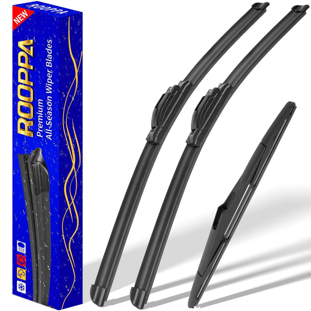 Rooppa Jeep Wrangler wiper blades 15-inch front-left for rainy driving.