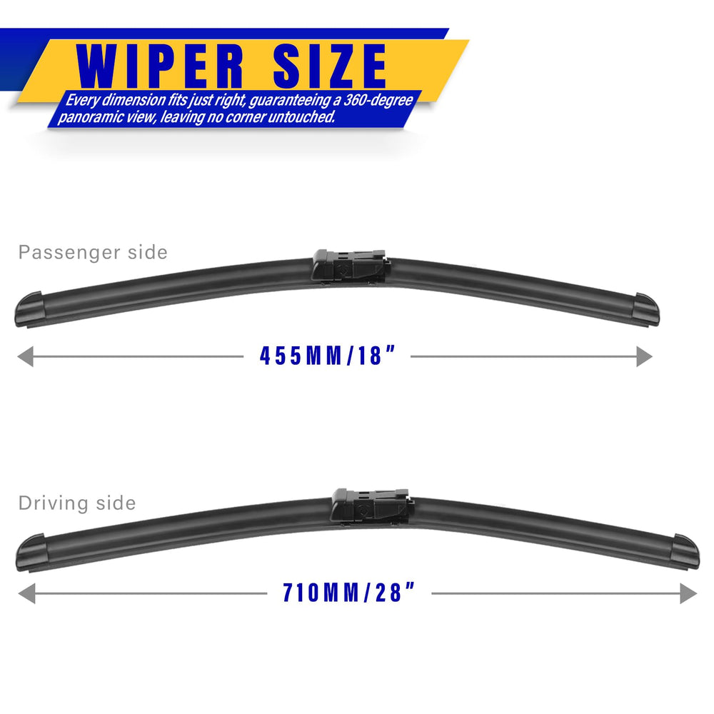 Rooppa Tesla Model S front wiper blades, 18-inch, precise fit for smooth sweeps.