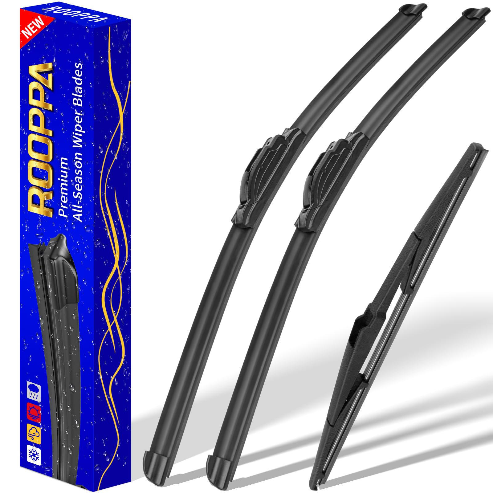 Rooppa three-wiper set with 24, 18, and 14 inch blades for Mazda CX-5 and Hyundai Santa Fe.