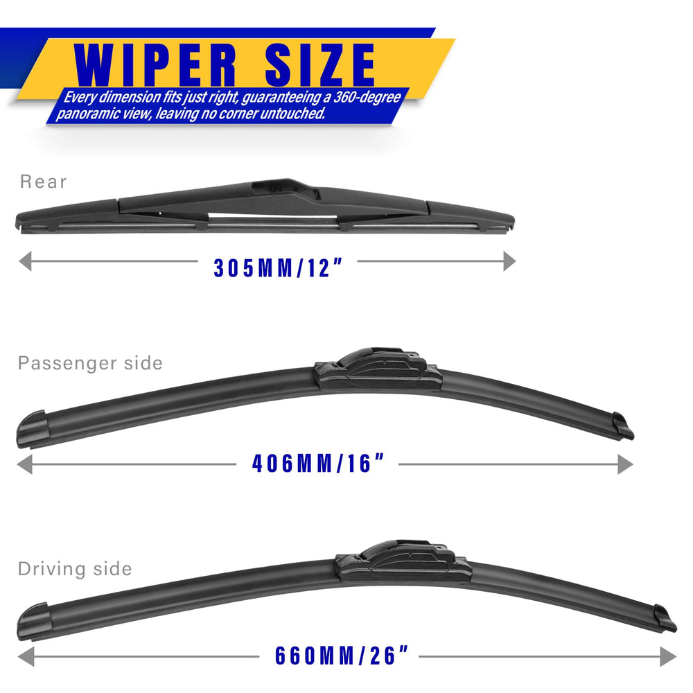 Rooppa Tucson wiper front 16 inches provides quiet wipe.