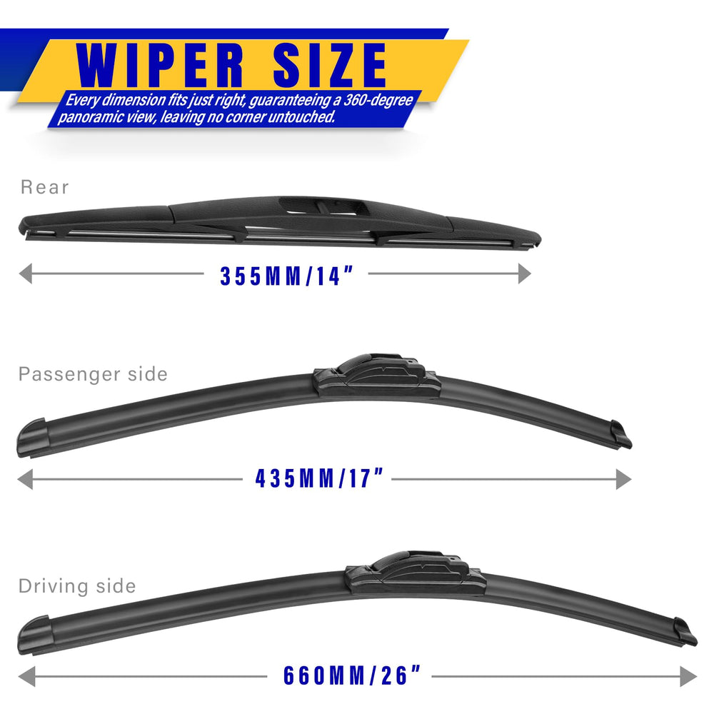 Rooppa 3-pack wiper blades for Subaru Forester 2012-2018 – 17-inch passenger blade for streak-free wipe